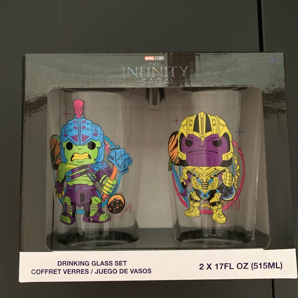 Funko 2 Pack Drinking Glasses Infinity Saga Black Light Thanos Hulk IN HAND NIB